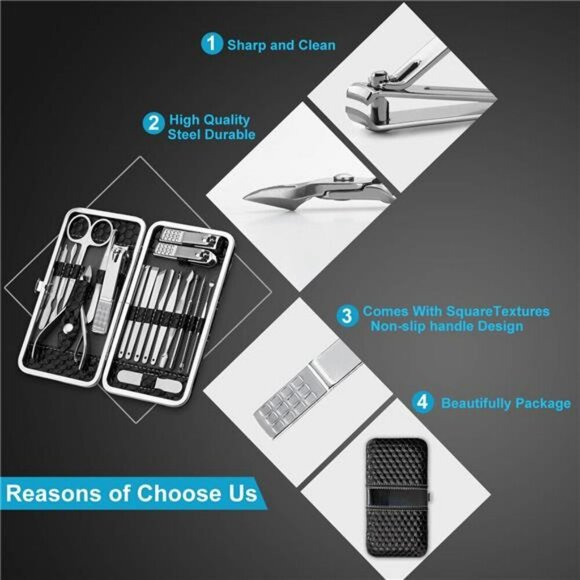Professional Nail Clippers Set Manicure Pedicure Kit 18 Piece Grooming Tools - Picture 3 of 7